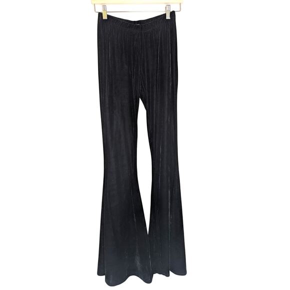 Basil Lola Velvet Black High Rise Velour Flare Pants Women Small Y2K Glam Goth - Picture 1 of 12